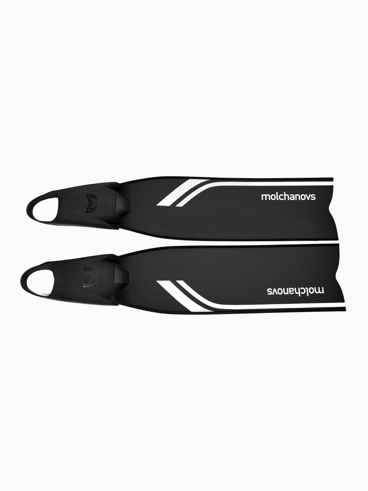 Molchanovs SPORT Bifins 3 Fiberglass in black, front view showing long fiberglass blade and silicone foot pocket