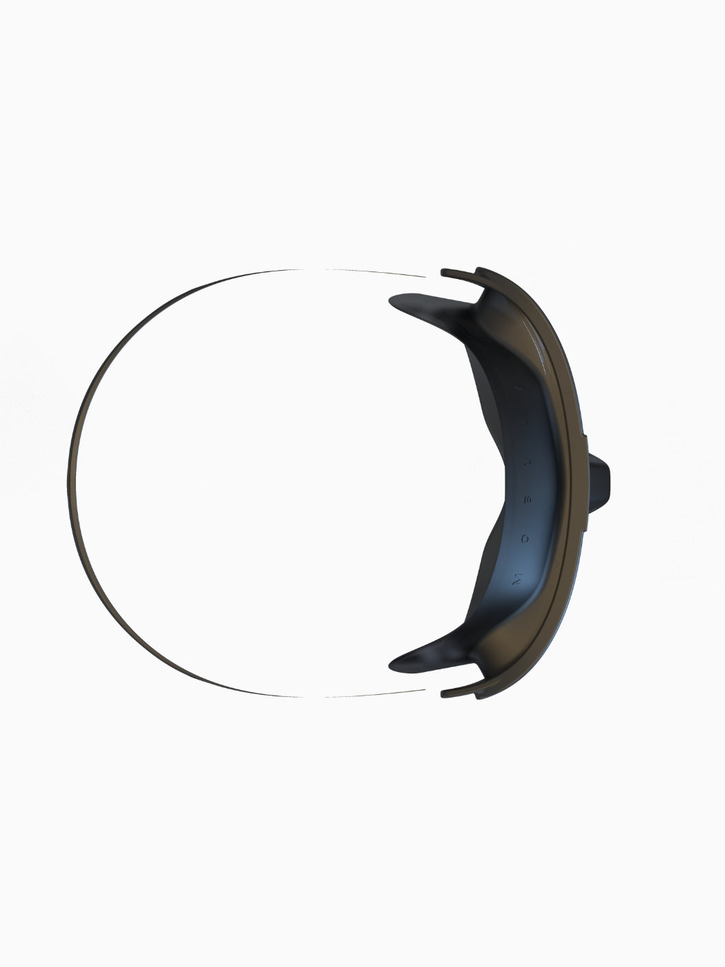 Molchanovs Mobula freediving mask, top-down view showing the curved panoramic lens profile and silicone skirt